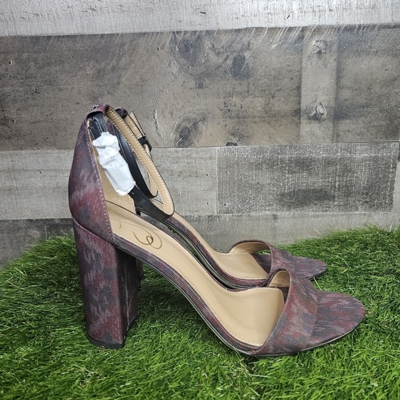 New Sam Edelman Yaro Brick Leather Block Heel Sandals - Picture 3 of 9